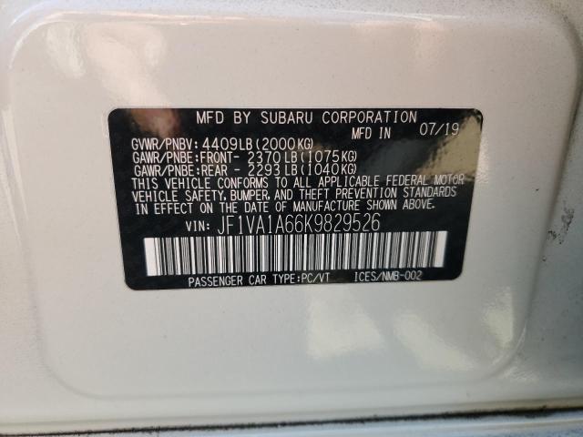 2019 SUBARU WRX JF1VA1A66K9829526