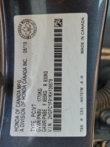 2019 HONDA CIVIC TOUR 2HGFC1F91KH106678