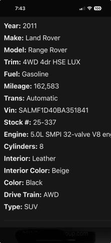 2011 LAND ROVER RANGE ROVE - SALMF1D40BA351XXX