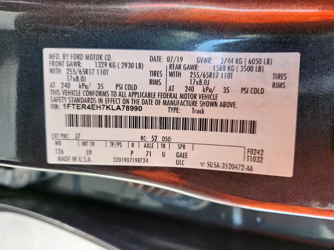 2019 FORD RANGER XL 1FTER4EH7KLA78990