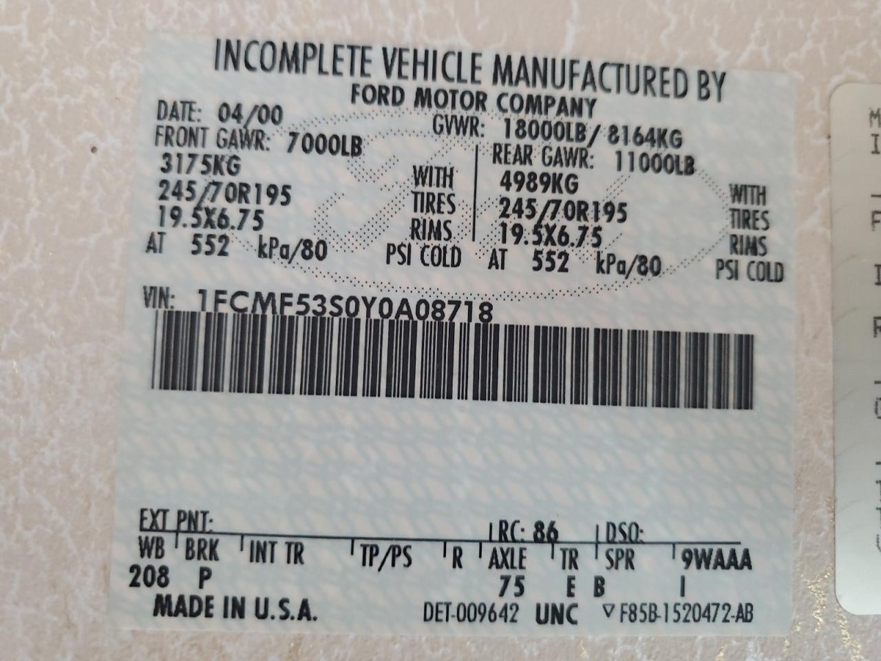 Lot #3280448161 2000 FORD F550 SUPER