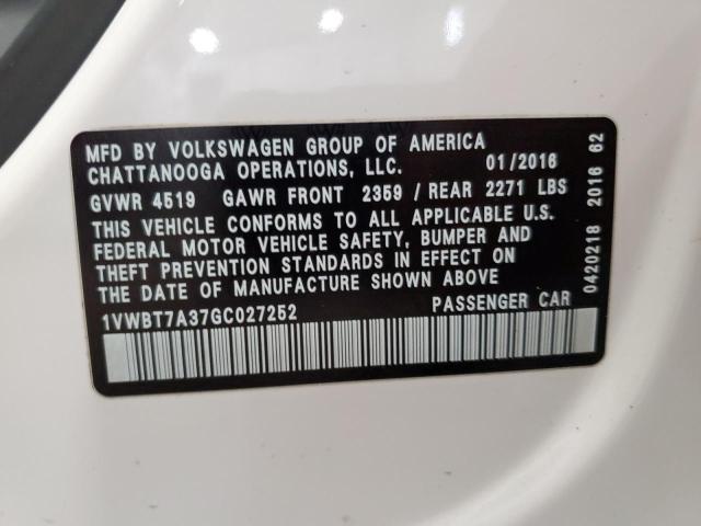 2016 VOLKSWAGEN PASSAT SE 1VWBT7A37GC027252