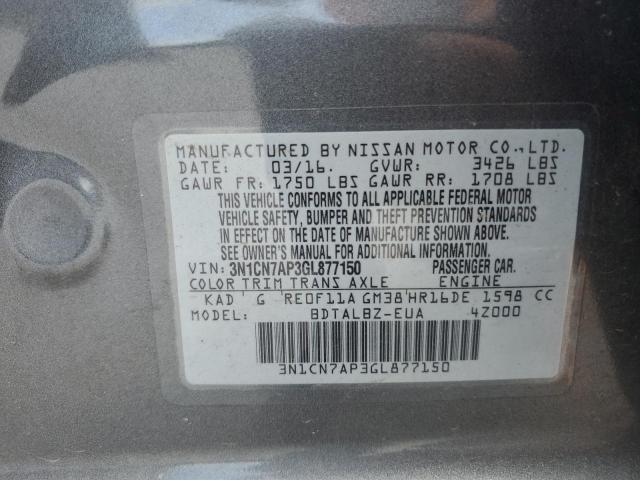 2016 NISSAN VERSA S 3N1CN7AP3GL877150