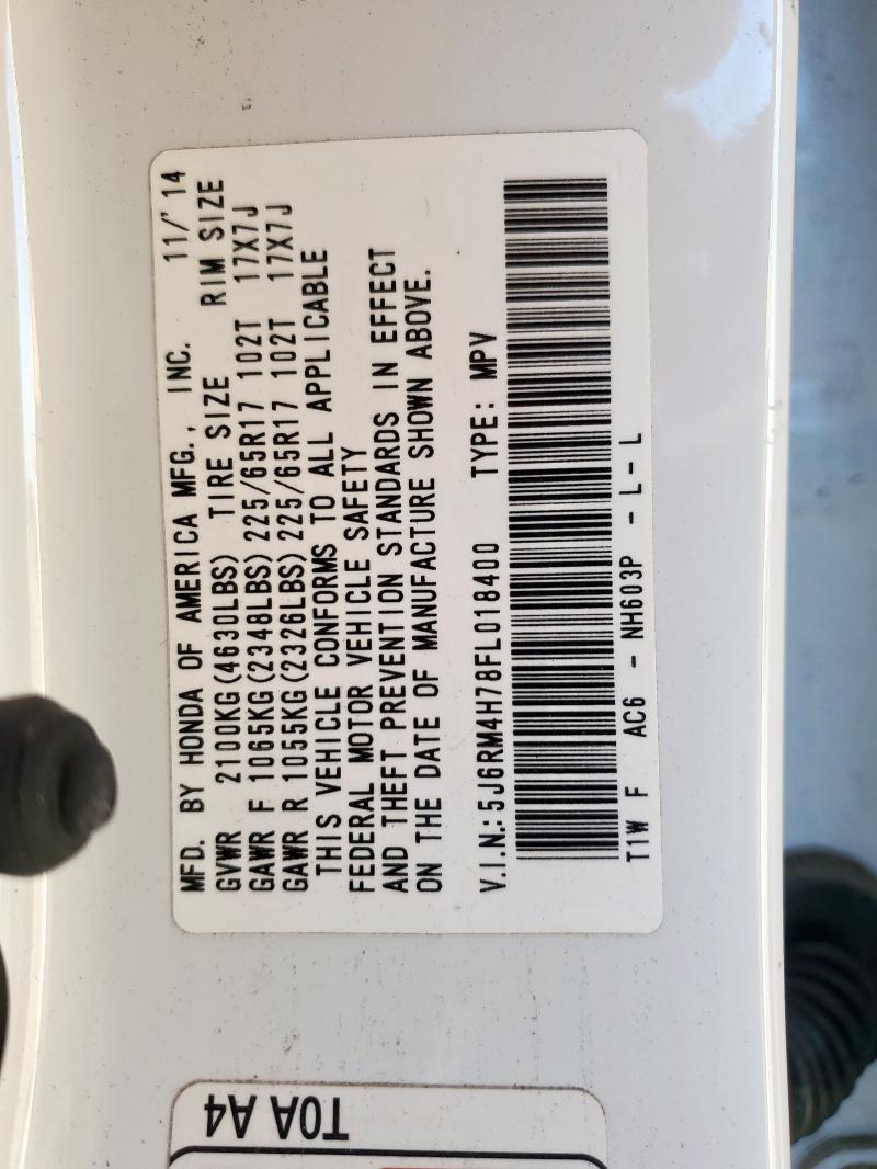 2015 HONDA CR-V EXL - 5J6RM4H78FL018400