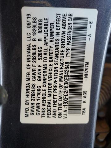 2019 HONDA CIVIC LX 19XFC2F63KE042648