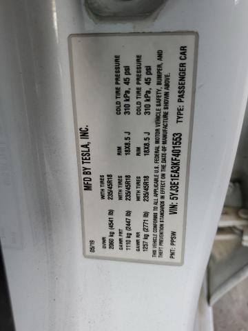 2019 TESLA MODEL 3 5YJ3E1EA3KF401553