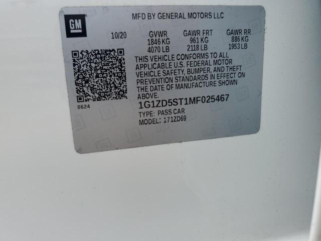 2021 CHEVROLET MALIBU LT 1G1ZD5ST1MF025467