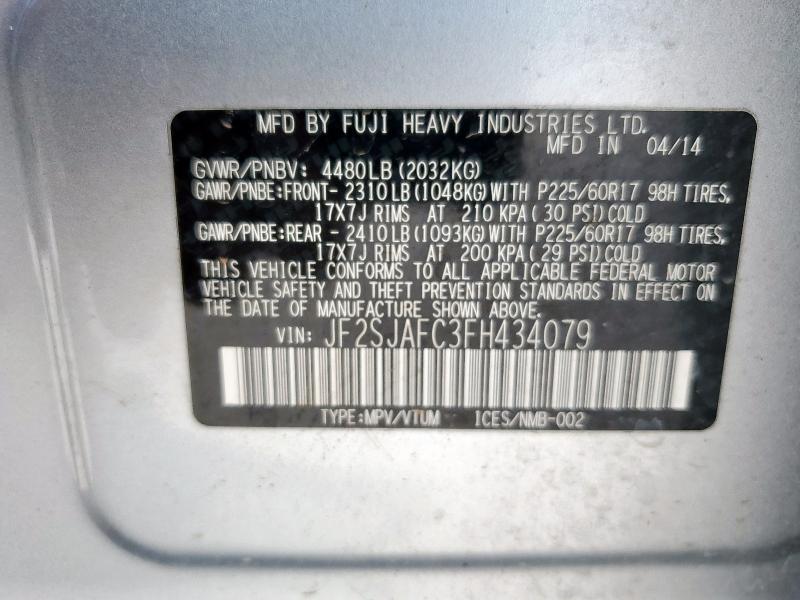 2015 SUBARU FORESTER 2 JF2SJAFC3FH434079
