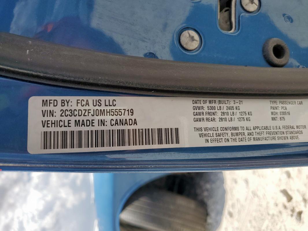 2021 DODGE CHALLENGER 2C3CDZFJ0MH555719