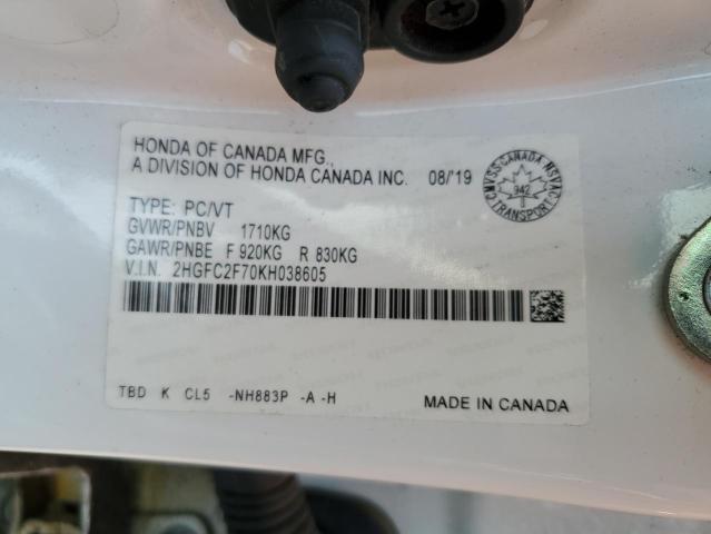 2019 HONDA CIVIC EX 2HGFC2F70KH038605