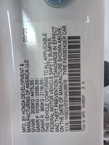 2022 HONDA ACCORD SPORT - 1HGCV1F31NA039978