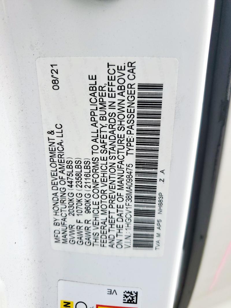 2021 HONDA ACCORD SPO 1HGCV1F38MA098475