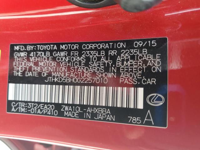2016 LEXUS CT 200 JTHKD5BH0G2257010