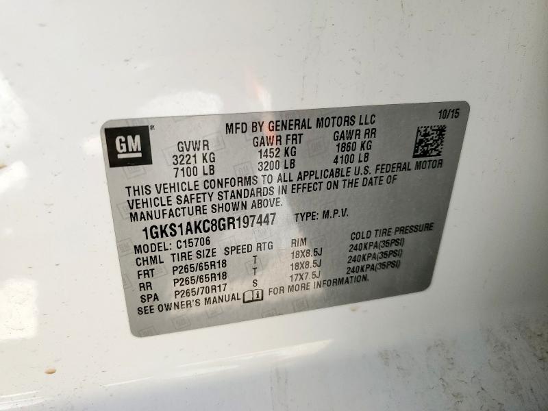 2016 GMC YUKON SLE 1GKS1AKC8GR197447