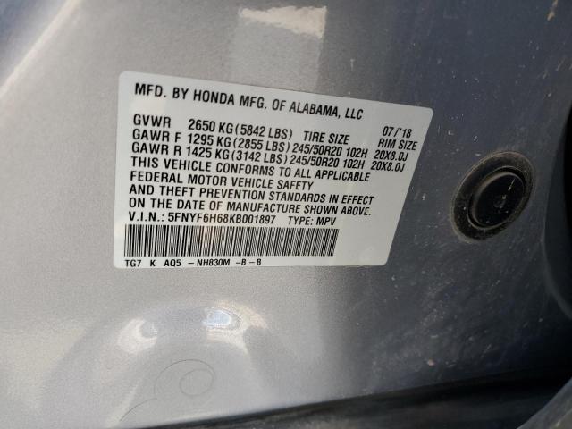 2019 HONDA PILOT TOUR - 5FNYF6H68KB001897