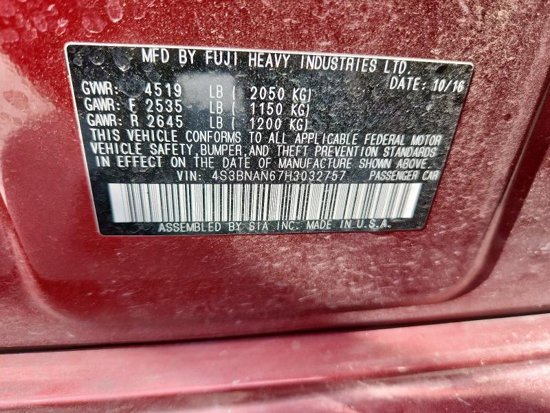 2017 SUBARU LEGACY 2.5I LIMITED 4S3BNAN67H3032757