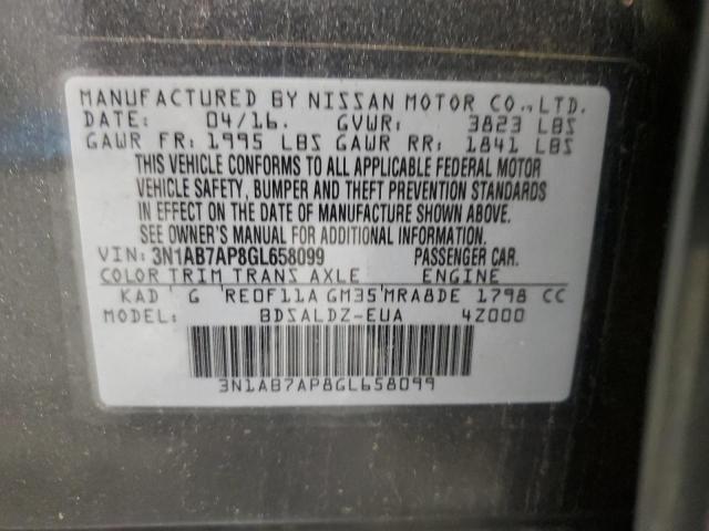 2016 NISSAN SENTRA S 3N1AB7AP8GL658099