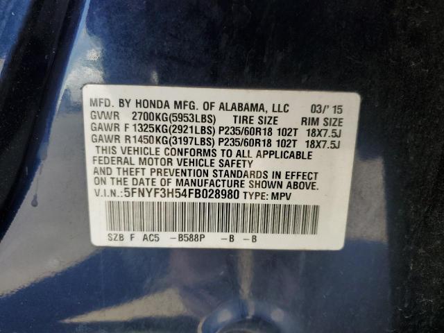 2015 HONDA PILOT EXL 5FNYF3H54FB028980