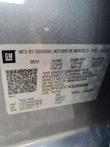 2019 CHEVROLET SILVERADO K1500 TRAIL BOSS CUSTOM 3GCPYCEF7KG309484