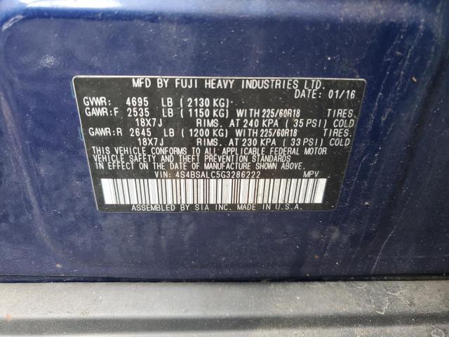 2016 SUBARU OUTBACK 2. 4S4BSALC5G3286222