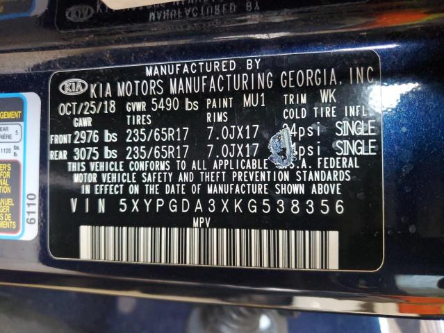 2019 KIA SORENTO L 5XYPGDA3XKG538356