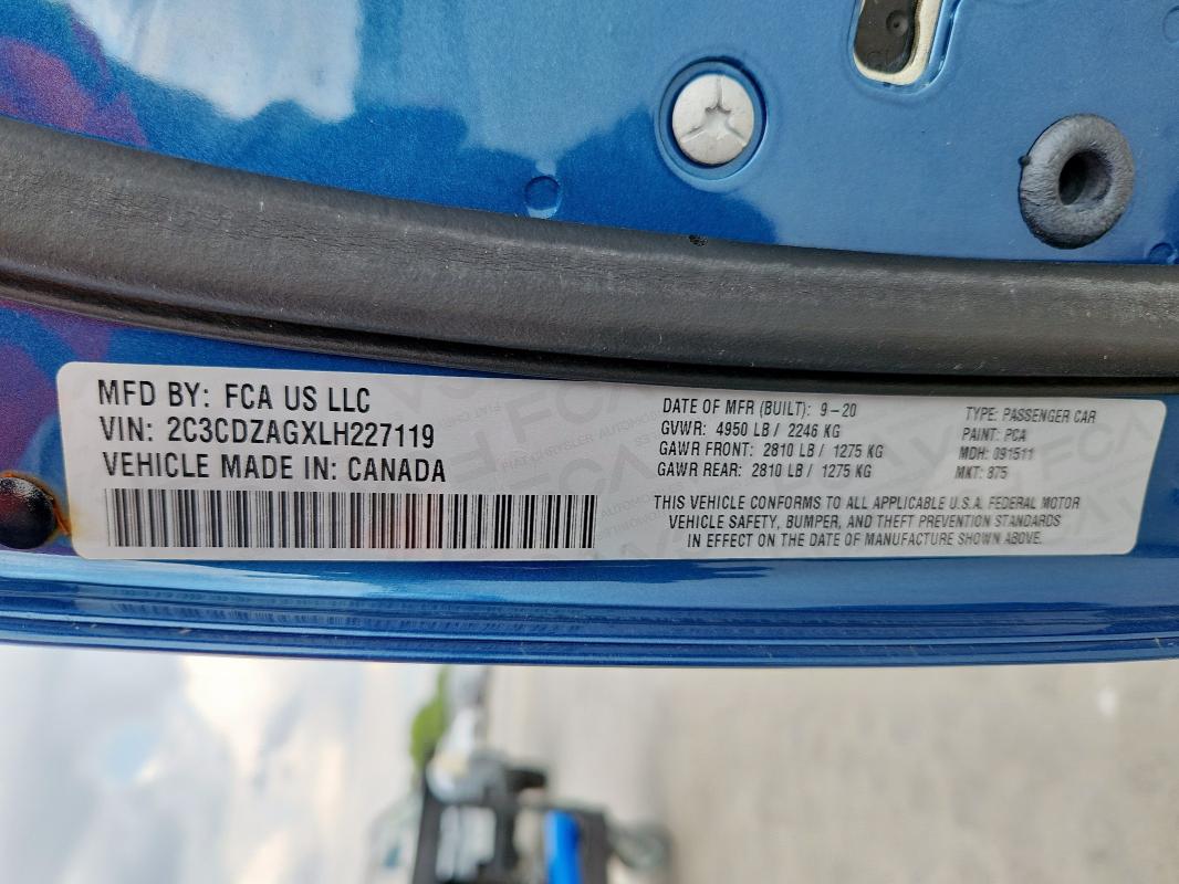 2020 DODGE CHALLENGER 2C3CDZAGXLH227119