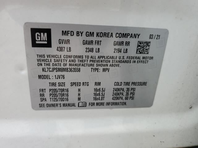 2021 CHEVROLET TRAX 1LT KL7CJPSM8MB363558