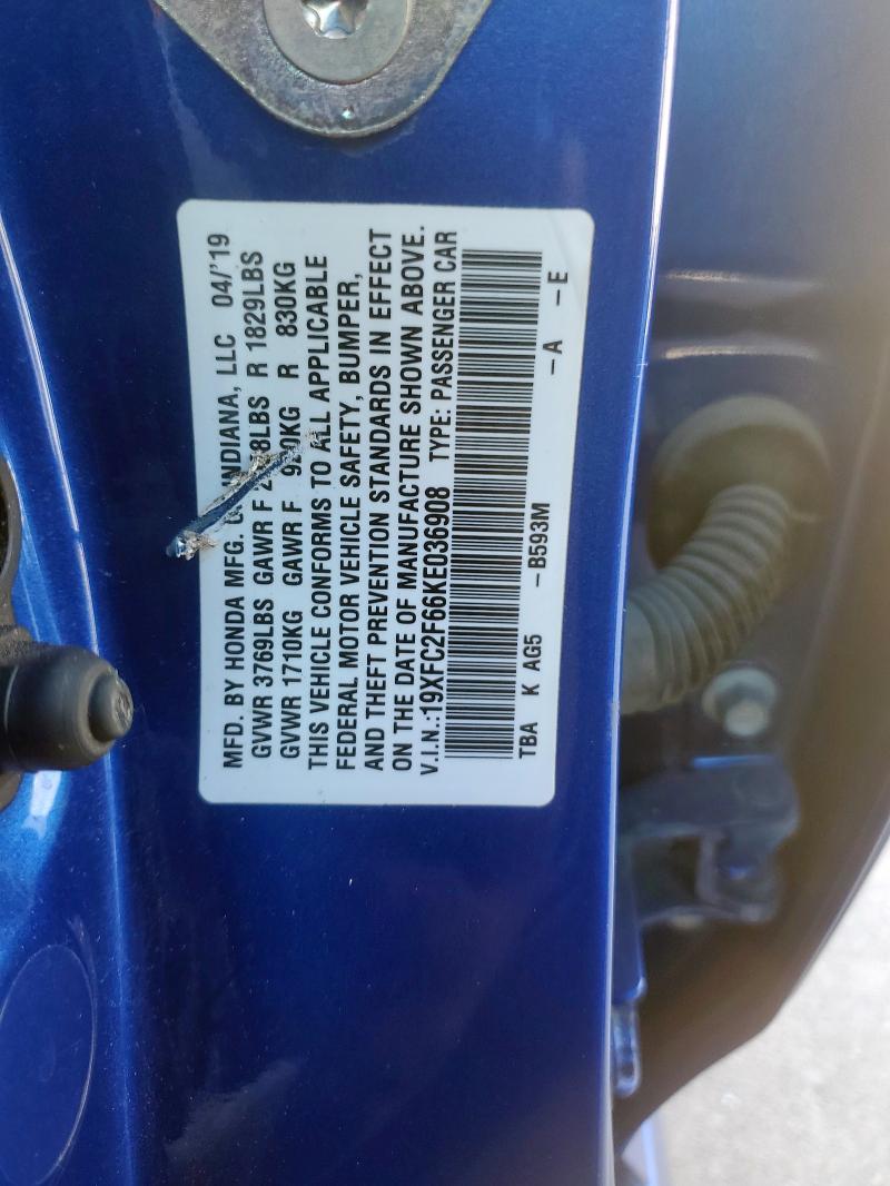 2019 HONDA CIVIC LX 19XFC2F66KE036908
