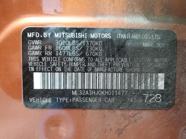 2019 MITSUBISHI MIRAGE ES ML32A3HJ0KH011477