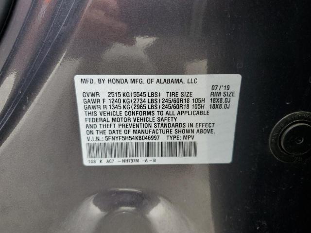 2019 HONDA PILOT EXL 5FNYF5H54KB046997