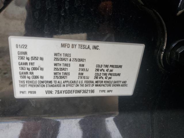 2022 TESLA MODEL Y 7SAYGDEF0NF362196