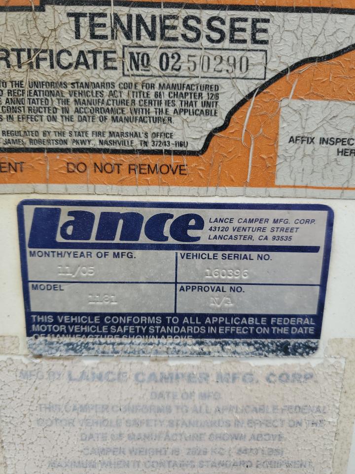 Lot #3240808174 2006 LANCE LANCE 1181