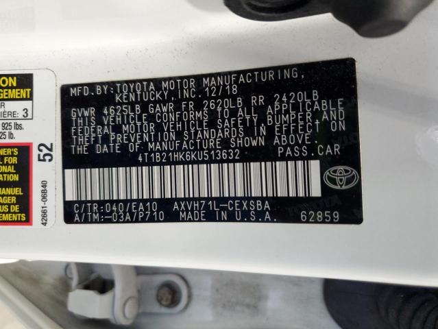 2019 TOYOTA CAMRY HYBRID 4T1B21HK6KU513632