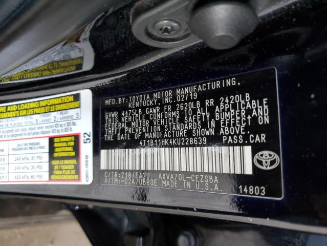 2019 TOYOTA CAMRY L 4T1B11HK4KU228639