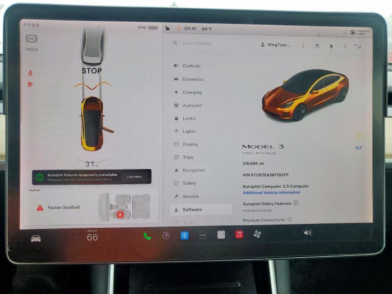 2019 TESLA MODEL 3 5YJ3E1EA3KF193111