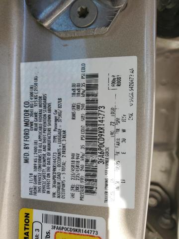 2019 FORD FUSION SEL 3FA6P0CD9KR144773