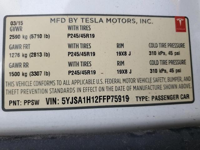 2015 TESLA MODEL S 85 5YJSA1H12FFP75919