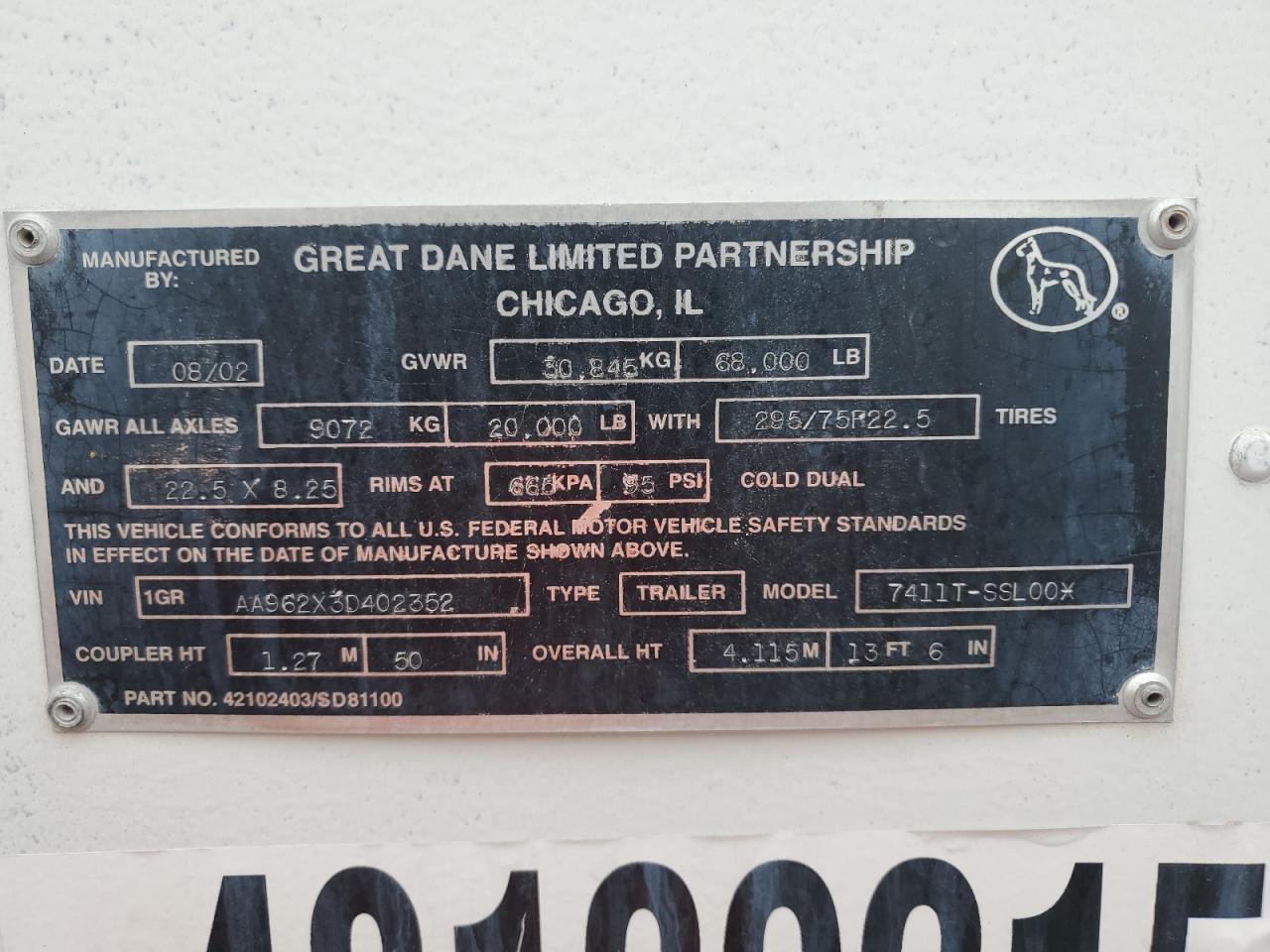 Lot #3221229008 2003 GREAT DANE TRAILER