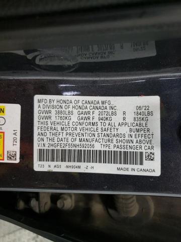 2022 HONDA CIVIC SPOR - 2HGFE2F55NH592056