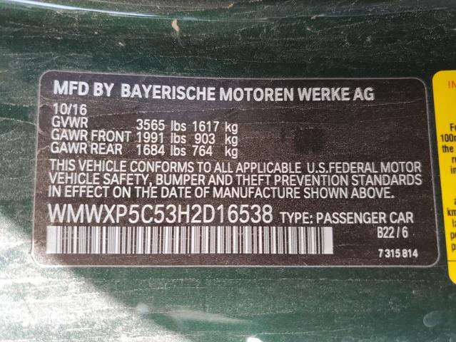 2017 MINI COOPER WMWXP5C53H2D16538