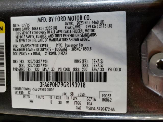 2016 FORD FUSION SE 3FA6P0H79GR193918