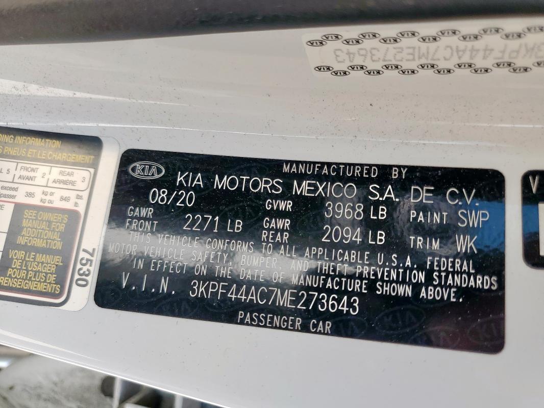 2021 KIA FORTE GT 3KPF44AC7ME273643