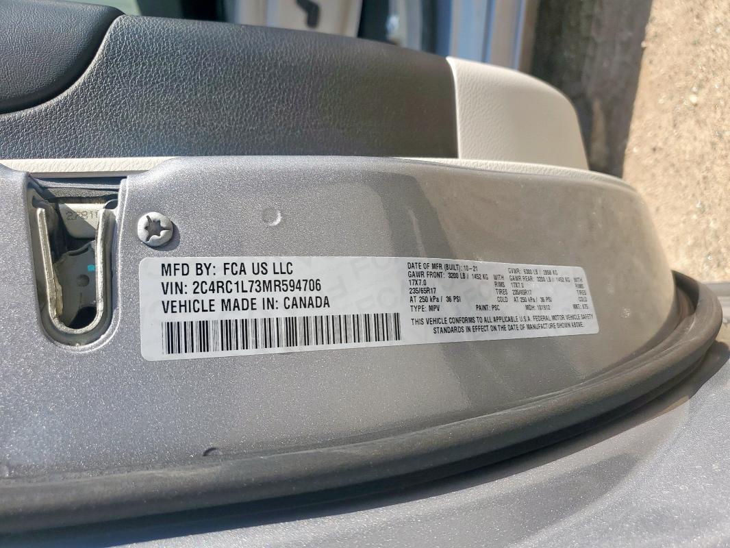 2021 CHRYSLER PACIFICA H 2C4RC1L73MR594706
