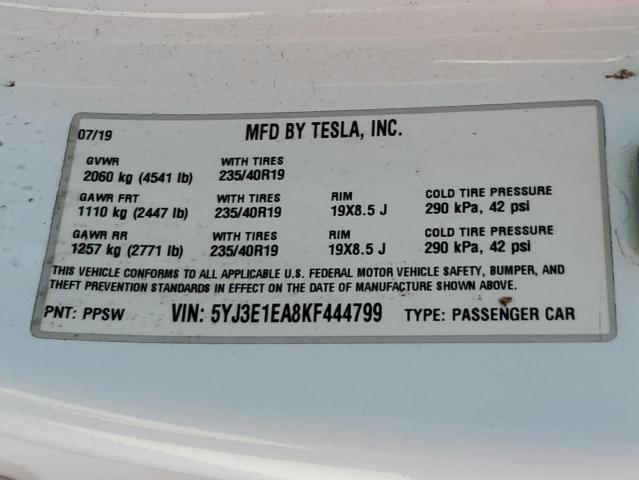 2019 TESLA MODEL 3 5YJ3E1EA8KF444799