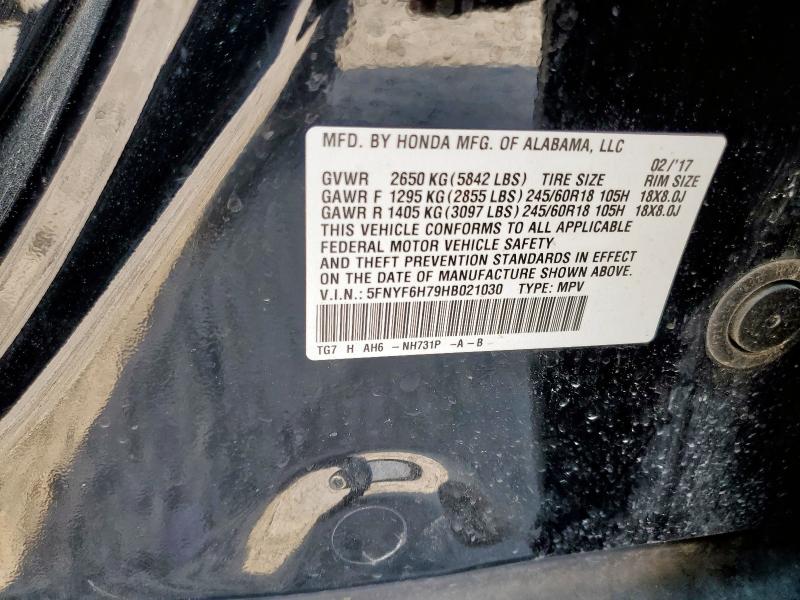2017 HONDA PILOT EXLN 5FNYF6H79HB021030