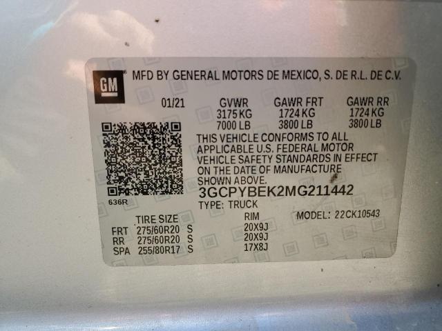 2021 CHEVROLET SILVERADO 3GCPYBEK2MG211442