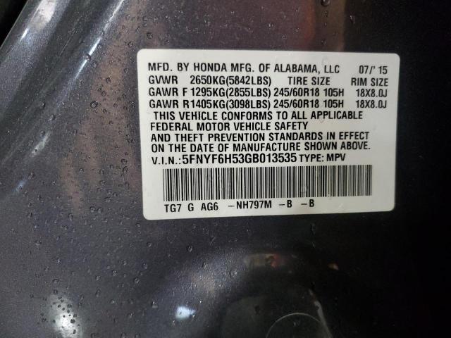 2016 HONDA PILOT EXL 5FNYF6H53GB013535