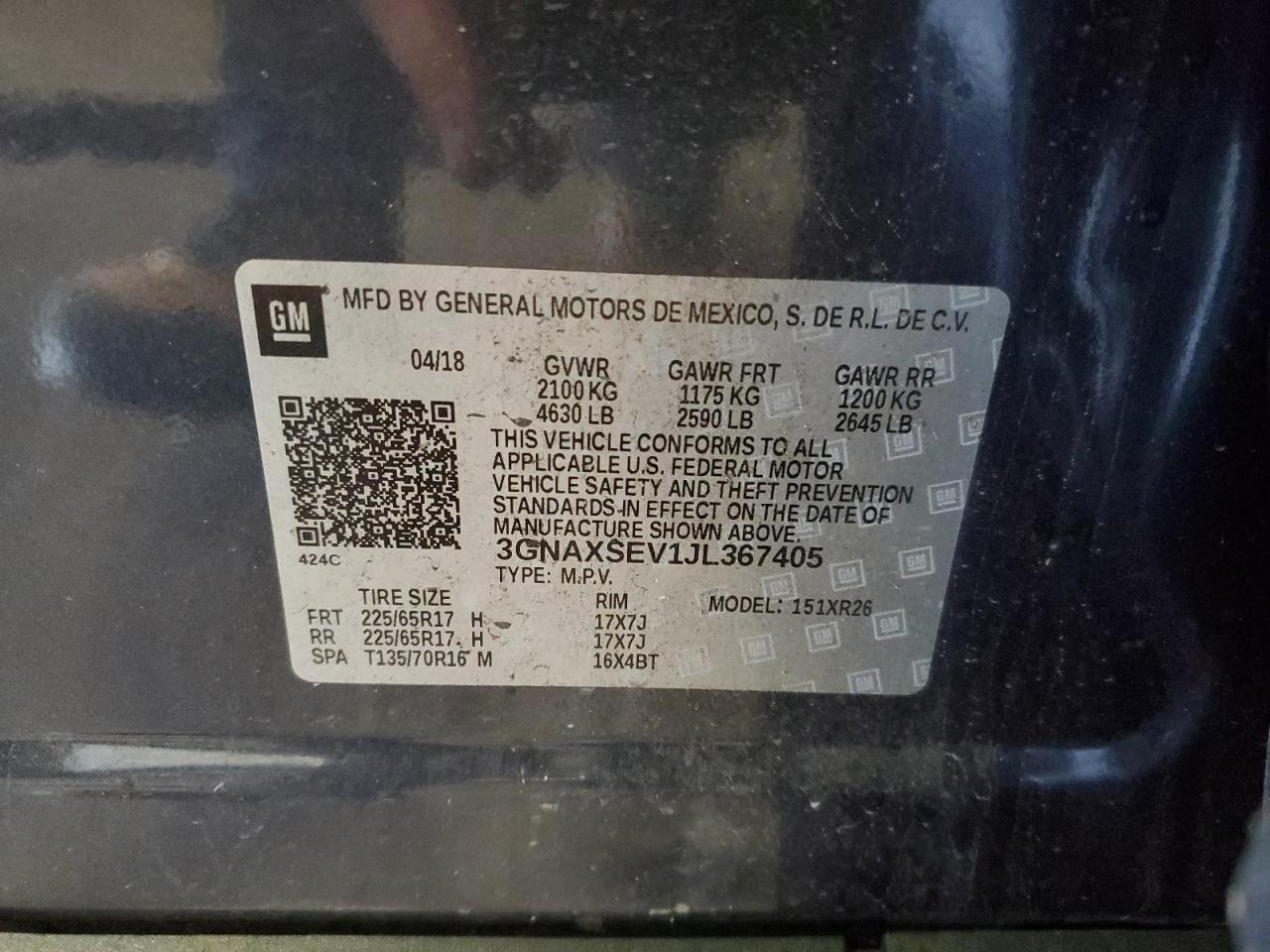 Lot #3301986415 2018 CHEVROLET EQUINOX LT