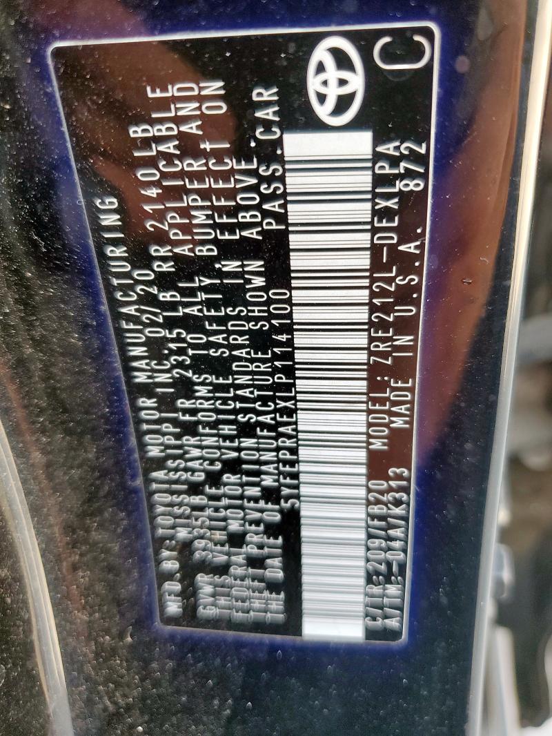 2020 TOYOTA COROLLA LE 5YFEPRAEXLP114100