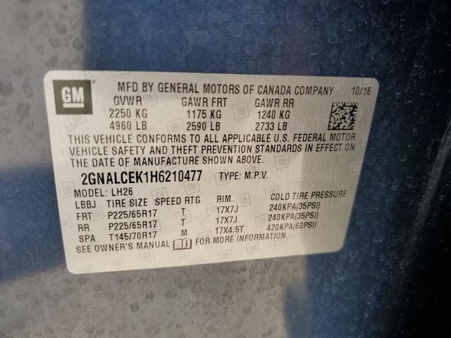 2017 CHEVROLET EQUINOX LT - 2GNALCEK1H6210477